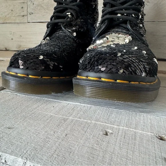 Dr. Martens Black Sequin Combat Boots - Picture 9 of 12